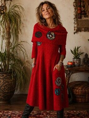 Design Today's by Songs & Sung Dress Size L Fold Over Shoulder Lagenlook